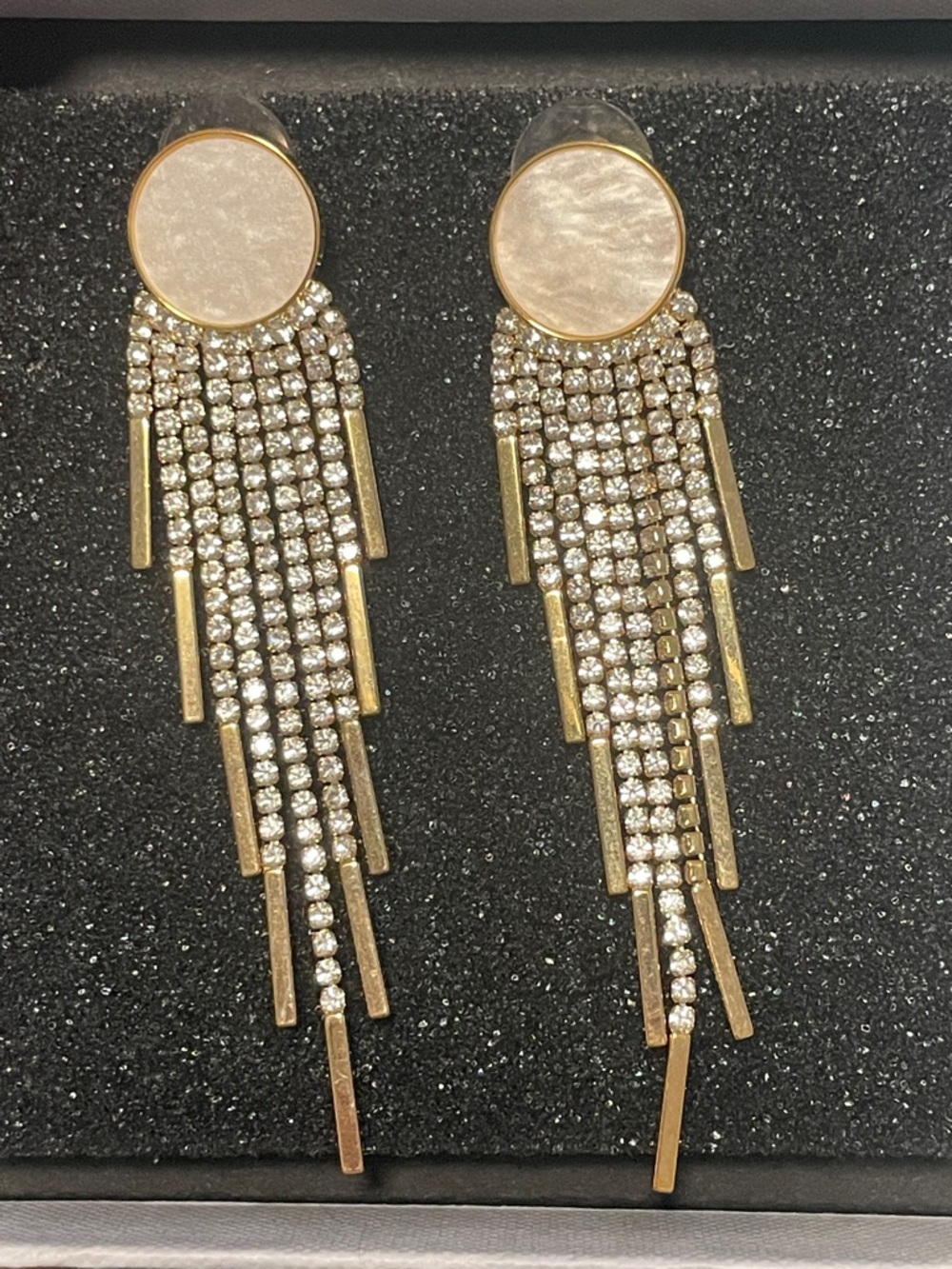 Gold-Tone Rhinestone Fringe Drop Earrings